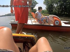 After fun on catamaran busty beauty sucking hunters dick in forest