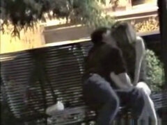 Voyeur tapes a girl riding her bf upskirt on a bench in the park