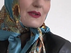 Satin Headscarf Fashion Show, Satin Headscarf and Leather Jacket, JOI Lady Victoria Valente
