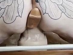 Amatør, Stor svart kvinne, Dildoen, Gaping, Latex, Fitte, Tattovering