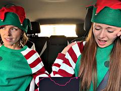 Nadia Foxx and Serenity Cox as Naughty Elves Masturbate Wildly in Public Drive-Thru with