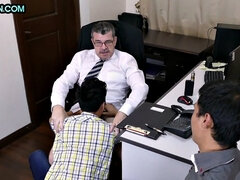 Mature boss assfucking Asian workers after blowjob