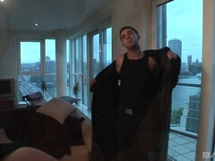 흑갈색 머리, 사정 샷, 얼굴에, 랑제리, 엄마