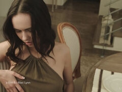 Traseiro, Vestido, Francêsa, Natural, Mamilos, Xoxota, Solo chão, Despir