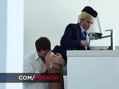 お尻, ブロンド, フェラチオ, バック, フランス人, なめる, ストッキング, オッパイの