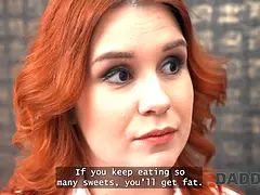 Daddy4k. redhead heads completely naughty and leaps on daddy's schlong