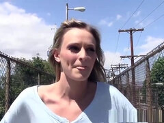 Stranded blonde has outdoor sex for money