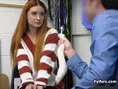 Busty Tits redhead in glasses rides mall cops hard penis