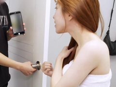 アジア人, フェラチオ, カップル, イく瞬間, 赤毛, オッパイの