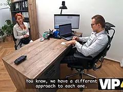 미인, 커플, Hd, 사무실, 빨간 머리, 고함치는, 스타킹
