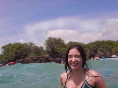 Amatør, Strand, Brunette, Creme tærte, Olie, Pov, Barberet, Mager