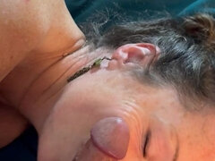 Green Eyed Maiden Close up Cock Worship, Mirror, Feet in Air, Dick Swallow, Fingers Wet Pussy.