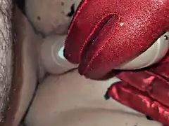 Submissive big ass slut fucked with DP and bukkake covered in cum in wax play BDSM cock 30cm