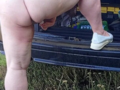 Amatéri, Bbw, Auto, Žena, Masturbácia, Mamina, Vonku, Sólo