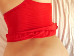 330 Slut in a Red Dress and Stockings Services Your Cock in Different Positions