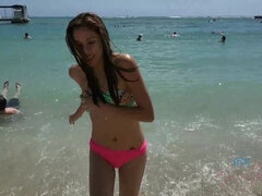 Amateur, Plage, Bikini, Éjaculation interne, Jeans, Fille latino, Chatte, Maigrichonne