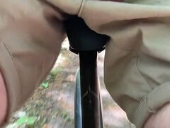 Young boy publicly flashing dick on the bike to strangers