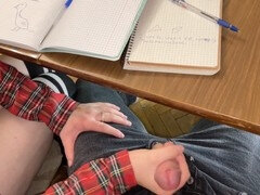 Student gives her classmate a sneaky handjob under the table during class
