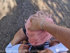 Passers-by Are Shocked, a Femboy on the Highway Sucks and Gets Fucked in the Ass Until He Cums. Exclusive Trance Video