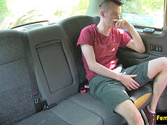 Bigtitted brit cabbie jerking junior man