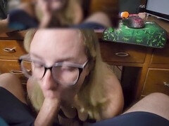 MILF Mama_Foxx94 in lingerie sucks cock under desk while he plays games (Part 2 of 3)