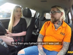 POV shagging in the car with blonde busty slut