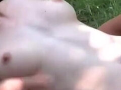 Sexy big boobs threesome pussy fucking in the garden