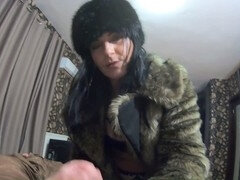 Sneak Peek - MilfyCalla gives a deep blowjob and enjoys cum play in a sexy green fur coat with leather gloves
