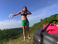 Amateur, Mamada, Novia, Pajear, Dinero, Al aire libre, Pov, Puta