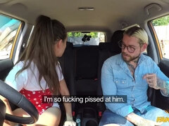 Tattooed stallion bangs gorgeous brunette in the car