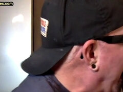 Mature gay man gets gloryhole action after sucking cock