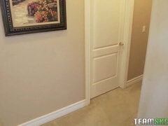 Adorable fit teeny bopper gags on a enormous white schlong