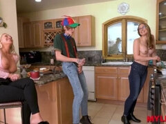 Hot Mom and Step-Aunt Seduced by Spoiled Stepson in Kitchen