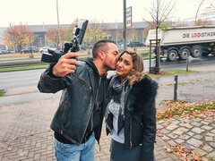 Busty blonde hooks up in public with a guy she just met