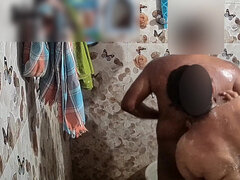 Indian Husband & Wife Bathing Together Naked in Bathroom