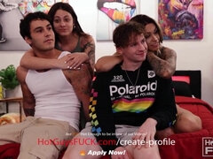 Busty Tattooed Latina Shows New Hunk How To Fuck! - swingers swapping in foursome