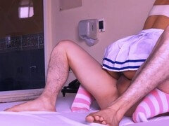 Cute college girl CandyBell gets some one-on-one time with her poetry professor in the park for a wild experience