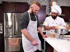 Senior cook fists and fucks pierced stud in the kitchen