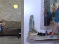 Young Pervert Licks Bald Cunt Of Chubby House-cleaner