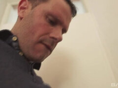 Zoe Davis sits her pussy down on her neighbor's dick through his pants