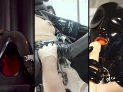 German latex girl gets spanked, fisted, and suspended upside down in bondage