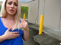 Booty Blond Hair Babe Rides Male Stick In Garage