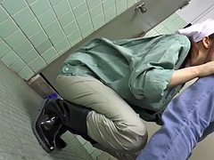 Horny Asian Cleaner Sucks A Guy In The Public Toilet