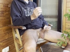 Amatør, Far, Homoseksuel, Behåret, Stor pik, Onani, Udendørs, Ryger