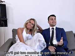 DEBT4k. Pretty blonde enjoys sex with a loan shark in front of her boyfriend