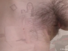 Slava Sanina in Lingerie and Stockings, Stripping Nude on White Couch