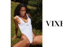 An awesome curly-haired brunette Mia Nix is enjoying outdoor sex