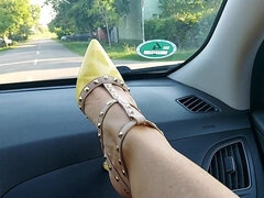 Sexy MILF in Short Skirt and High Heels Masturbates in a Taxi on the Way to Work. Part.2