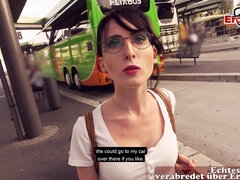 18 ans, Amateur, Lunettes, De plein air, Pov, Public, Étudiant, Adolescente