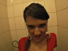 Public slut fucked hard by big white cock in POV doggy style